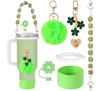 AUAUY 7PCS Juego de Accesorios para Vasos Stanley, Incluye Funda de Silicona, Correa de Asa Tejida Estilo Bohemio, Tapa con Pajita ara 40Oz y 30Oz Stanley Cup Accesorios, (Taza No Incluida, Verde)