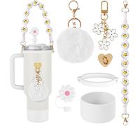 AUAUY 7PCS Juego de Accesorios para Vasos Stanley, Incluye Funda de Silicona, Correa de Asa Tejida Estilo Bohemio, Tapa con Pajita ara 40Oz y 30Oz Stanley Cup Accesorios, (Taza No Incluida, Blanco)