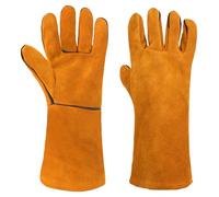 AUAUY Amarillo Guantes de Trabajo, Largos de Cuero Resistentes Al Calor Anticorte Electricista Soldador Guantes, para Barbacoa JardineríA Horno