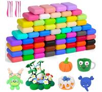 AUAUY Arcilla Polimerica Secado al Aire, 60 Colores Arcilla PoliméRica con 6 Herramientas para Esculpir, Foamy Moldeable Air Dry Clay, No TóXicas Plastilina Regalo para NiñOs y NiñAs de 3 a 12 AñOs