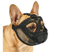 AUAUY Bozal para Perro Bulldog Francés, Correa Ajustable y Orificios, Bozal de Malla Suave Antimordeduras, Masticación y Ladridos para Shih Tzu, Pequinés, Carlino, Boston Terrier (M, Negro)