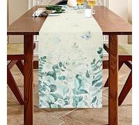 AUAUY Camino de Mesa de Halloween, Decoración de Mesa con Hojas de Eucalipto de Mariposa, Decoración deTemporada Cocina Mesa para Fiesta en el Hogar al Aire Libre en Interiores 40*180cm