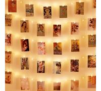 AUAUY Clip Cadena de Luces LED, 5M/50LED Batería Colgar Fotos con 30Pinzas Transparentes, Fotos Pared Decoracion, Colgar Fotos Pared con Luz para DecoracióN Dormitorio, Fiesta de CumpleañOs, Navidad
