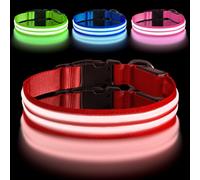 AUAUY Collar Luminoso Perro Recargable, Collar LED Doble Perro con Type-C y D Debilla de anilla, Collar Luminoso para Perros Impermeable, Collar Perro Luz para Perros PequeñOs/Medianos/Grande (Rojo-S)
