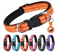 AUAUY Collar Reflectante para Perros, Ajustable, Neopreno Forrado, con Anillo Doble D y Hebilla de Liberación Rápida, para Perros Pequeños, Medianos y Grandes (Naranja-S)