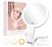 AUAUY Espejo Maquillaje con Luz, Aumento 30X/1X, Espejo Espelho Maquilhagem Portátil, 3 Modos de y Brillo Ajustable, Colgar Pared de Mesa Mano Portátil, para Dormitorio, Tocador, Viajes - Blanco
