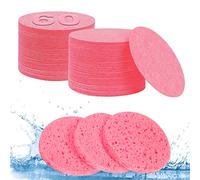 AUAUY Esponjas faciales comprimidas, 60 Pz Esponjas Desmaquillantes de Celulosa, Redonda Desmaquillante Belleza Esponja, SPA Facial, Exfoliante, Eliminación de Maquillaje (Rosa)