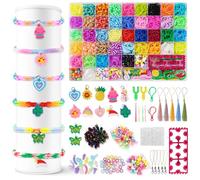 AUAUY Gomas para Hacer Pulseras, 40 Colores 6400+ ArcoíRis Gomitas para Hacer Pulseras con Colgantes de Cuentas del Alfabeto en el Tablero de Telar, Kit Pulseras Set para Hacer Pulseras NiñAs