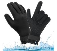 AUAUY Guantes de Buceo de 3 mm, Negro Modelo Impermeable Guantes de Neopreno de Cinco Dedos para Traje, Surf Antideslizantes Flexibles con Correa Ajustable para la Muñeca para Buceo (A-L)