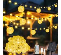 AUAUY Guirnaldas Luces Exterior Solar, 12m 100LED 8 Modos Guirnalda Luces con Control Remoto, Recarga Solar/USB IP65 Impermeable Farolillos Exterior y Interior para Patio/JardíN/Fiesta (Blanco Cálido)