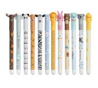 AUAUY Juego 12 Bolígrafo Gel Borrable, con Tinta Borrado Termosensibl, Azul | Punta de 0,5 mm, con Adorables Dibujos de Animales, Ideales para Papelería y Oficina
