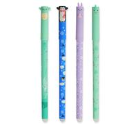 AUAUY Juego de 4 Bolígrafos de Gel Borrables, con Tinta de Borrado Termosensible, Punta de 0,7 mm, 4 tinta de y una gama, con Adorables Dibujos de Animales, Ideales para Papelería y Oficina