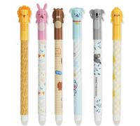 AUAUY Juego de 6 Bolígrafos de Gel Borrables, con Tinta de Borrado Termosensible, Punta de 0,5 mm, con Adorables Dibujos de Animales, Ideales para Papelería y Oficina (Tinta Azul)