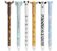 AUAUY Juego de 6 Bolígrafos de Gel Borrables, con Tinta de Borrado Termosensible, Punta de 0,5 mm, con Adorables Dibujos de Animales, Ideales para Papelería y Oficina (Tinta Azul)