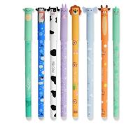 AUAUY Juego de 8 Bolígrafos de Gel Borrables, con Tinta de Borrado Termosensible, Punta de 0,7 mm, 8 tinta de y una gama, con Adorables Dibujos de Animales, Ideales para Papelería y Oficina