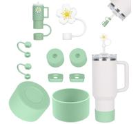 AUAUY Juego de Accesorios, 2PCS Tapas con Pajita, 6PCS Tapones, Verde | para Vasos Stanley, Taza No Incluida, Silicona A Prueba de Fugas, 1 Funda Silicona ara 40Oz y 30Oz Stanley Cup Accesorios, (