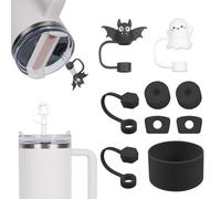 AUAUY Juego de Accesorios para Vasos Stanley, 2PCS Tapas con Pajita, 6PCS Tapones de Silicona A Prueba de Fugas, 1 Funda de Silicona ara 40Oz y 30Oz Stanley Cup Accesorios, (Taza No Incluida, Negro)