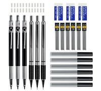 AUAUY Juego de Portaminas, 3 Piezas 0,5 mm y 0,7 mm y 0,9 mm y 3 Lápices de Arte de 2 mm con 12 Tubos de Recambio de Mina HB, 3 Borradores, 24 Recambios de Borrador, para Dibujo Escritura Bosquejo