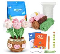 AUAUY Kit de Ganchillo para Principiantes, Kit de Tulipanes de Ganchillo con Hilo, Relleno, Gancho,Crochet Kit con Instrucciones Paso, Regalo de CumpleañOs para NiñOs, NiñAs y Adultos