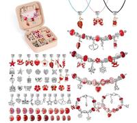 AUAUY Kit para Hacer Pulseras, 66 Piezas en Rojo con Caja de Almacenamiento, Adecuado para Personas de 15 Años en Adelante, Set de Manualidades para Crear Joyería