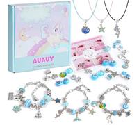 AUAUY Kit para Hacer Pulseras Niñas, 66PCS Azul Hacer Pulseras NiñAs, Regalo NiñA 5 6 7 8 9 10 11 12 AñOs Abalorios para Hacer Pulseras, Manualidades Juguetes NiñA 7 8 AñOs para Navidad y Pascua
