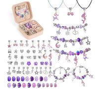 AUAUY Kit para Hacer Pulseras Niñas, 66PCS Púrpura Hacer Pulseras NiñAs con Caja, Regalo NiñA 5 6 7 8 9 10 11 12 AñOs Abalorios para Hacer Pulseras, Manualidades Juguetes NiñA 7 8 AñOs para Navidad