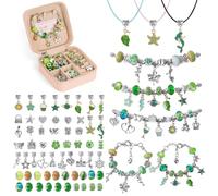 AUAUY Kit para Hacer Pulseras Niñas, 66PCS Verde Hacer Pulseras NiñAs con Caja, Regalo NiñA 5 6 7 8 9 10 11 12 AñOs Abalorios para Hacer Pulseras, Manualidades Juguetes NiñA 7 8 AñOs para Navidad