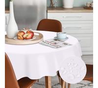 AUAUY Mantel Redondo Blanco 140cm, Impermeable y Lavable Faldilla Mesa Camilla, Circular de Poliéster, para Decoración de Cocina, Comedor, Sala de Estar