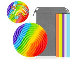 AUAUY Redondo Tablero de Actividad Sensorial para Aliviar el EstréS, Silicona Tablero Sensorial de DiseñO de Doble Cara con Bolsa PortáTil y 13 Cuerdas para NiñOs Mayores de 3 AñOs y Adultos (Color)