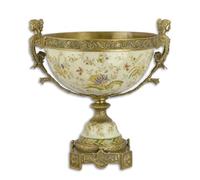 aubaho Un cuenco de porcelana decorado con bronce en un soporte réplica de decoración de diseño retro