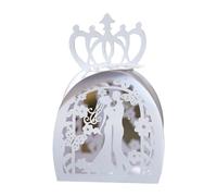 Aublinto Cajas de chocolate 50 unidades, elegante caja de bombones con diseño hueco de orquídeas claras, caja de bombones con corona de novios, caja de papel en forma de flor, color blanco