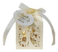 Aublinto DIY Party Geschenkbox Candy Geschenkbox Vogelkäfig-Design Hochzeit Taufe Gastgeschenk 50 Stück Elegante Candy Box Hohl Valentine Behandeln Box Hochzeit 5x5x8 cm Papier Box Dark Beige