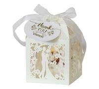 Aublinto DIY Party Geschenkbox Candy Geschenkbox Vogelkäfig-Design Hochzeit Taufe Gastgeschenk 50 Stück Elegante Candy Box Holl Valentine Treat Box Hochzeit 5x5x8cm Papier Box Licht Beige