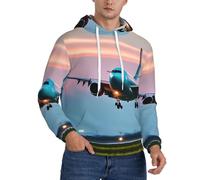 Aubnva Airplane In The Evening Lights Print Fashion Lightweight Men Hooded Pullover For Winter Autumn Spring Casual Home Wear, Negro, S
