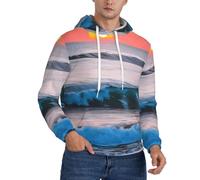 Aubnva Sudadera ligera con capucha para hombre, diseño de puesta de sol y amanecer con olas del océano, para invierno, otoño, primavera, uso casual para el hogar, Negro, 3XL