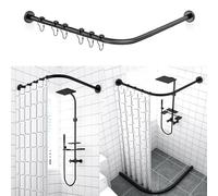 AUBWIG Riel de Cortina de Ducha Acero Inoxidable Estirable en Forma de L Bañera de baño Barra de Cortina de Ducha de Esquina Sin perforación para el baño de la Tienda de Ropa (75-95 cm x 90-130 cm)