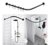 AUBWIG Riel de cortina de ducha Acero inoxidable estirable en forma de L Bañera de baño Barra de cortina de ducha de esquina Sin perforación para el baño de la tienda de ropa (75-95 cm x 75-95 cm)