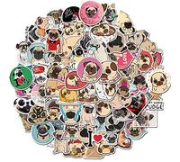 AUCEKO Pack de 100 pegatinas de Pug (perro), juego de pegatinas de vinilo impermeables, para ordenador portátil, niños, coches, motocicletas, bicicletas, monopatín, ordenador, pegatinas de graffiti