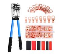 Aucent Herramienta de crimpado para cable de batería, crimpadora de alambre, hexagonal, multiherramientas, 60 unidades, puntas AWG 1010, surtido de terminales de anillo de cobre para automóviles