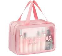 Aucuu 1PCS Bolsas Neceser Transparente, Neceser de Aseo Transparente, Bolsa de Cosméticos Impermeable con Cremallera, Viaje,Vuelo-Rosa
