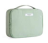 Aucuu 1PCS Impermeable Maquillaje Neceser de Viaje, Doble Esponja Espesa La Bolsa de Cosméticos, Neceser de Viaje con Asa y Compartimento, Bolsa con Espejo (Verde-L)