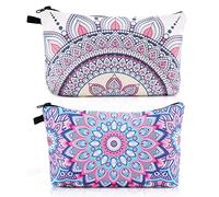 Aucuu 2PCS Bolsa de Cosméticos de Lona, Estuche de Maquillaje Impreso, Neceser de Cosméticos, Bolsa de Lavado para Viajes con Cremallera, para Cosméticos, Tarajets (Estampado de Mandalas)
