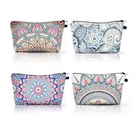Aucuu 4PCS Bolsa de Cosméticos de Lona, Estuche de Maquillaje Impreso, Neceser de Cosméticos, Bolsa de Lavado para Viajes con Cremallera, para Cosméticos (Estampado de Mandalas)