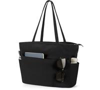 Aucuu Bolso de Pana, Bolsa de Playa Grande, Familiar Bolsa Playa para Mujer con Cremallera, Bolso de Hombro, Shopper Tote Bag Plegable, para Playa, Viajes, Compras, Picnic, Fitness-Negro