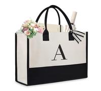 Aucuu Bolso De Playa, Grande Impermeable Con Cremallera Bolso De Hombro, Bolsa De Playa De Lona Inicial Personalizada, Bolsa De Asas De Regalo Monogramada Para Las Mujeres-Letra A