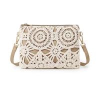 Aucuu Bolso Mujer Flores Caladas, Piel Bolso Bandolera con Correa, Bolso Bandolera Pequeño de Algodón, Bolso Bandolera de Playa de Paja, Bolsos de Hombro, Bolso Cruzado de Paja, Bolso de Mano
