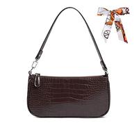 Aucuu Bolsos de Hombro Pequeños, Bolso Vintage bajo Las Axilas con Patrón de Cocodrilo Clásico Embrague,Mini Bolso de Cuero PU para Las Mujeres 90s con Una Bufanda de Seda-Marrón