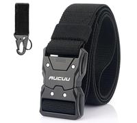 Aucuu Cinturon Tactico Hombre, Cinturón de Lona de Nylon para Hombres, Cinturón Táctico Militar, Cinturóns de Nailon Ajustable para Viajes, Deportes y Uso Diario,Negro (Ancho 3.8 cm/largo 145cm)