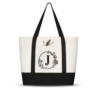 Aucuu Letras Personalizadas Bolsa de Lona, Regalos para Mujer Alfabeto Bolsa de Lona, Bolsa de Hombro Reutilizable de Lona para Compras, Uso Diario, Comestibles, Picnic, Playas, Vacaciones (Letra J)