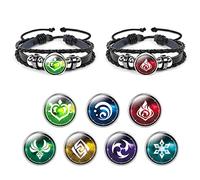 Aucuu Pulsera de Impacto Unisex,Genshin Impact Elemento de Juego Badge Impresión Pulsera de Gemas del Tiempo, (2 Pulseras + 7 piezas de abalorios de repuesto)